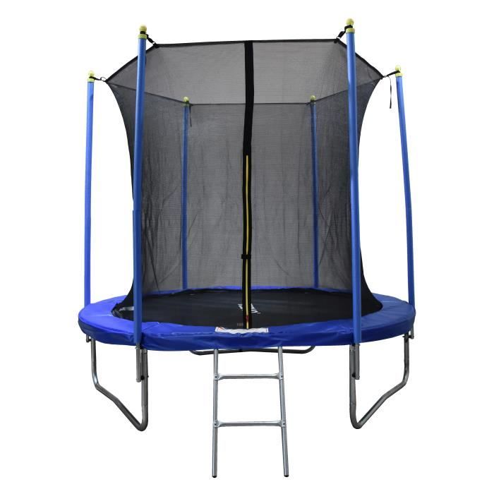 Trampoline 250 cm Bleu TEENO Échelle et filet de protection inclus-Fitness à domicile-Trampoline intérieur / extérieur