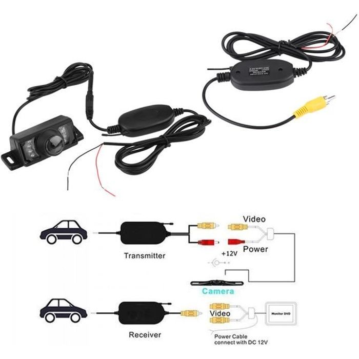 Kit de caméra de recul de voiture sans fil, IR LED Night Version Moniteur de recul Caméra de recul Grand Angle IP68 Système