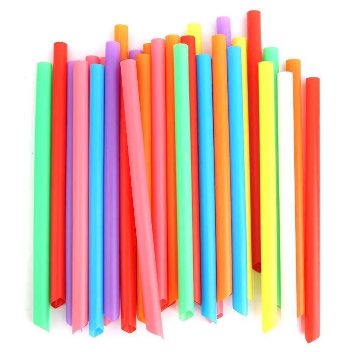 Dioche paille en plastique Pailles larges jetables en plastique colorées de paille à boire 100PCS pour des couleurs mélangées de