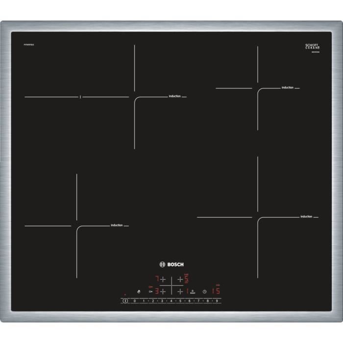 Bosch Serie 6 PIF645FB1E, Intégré, Plaque avec zone à induction, Verre-céramique, Noir, Acier inoxydable, Acier inoxydable