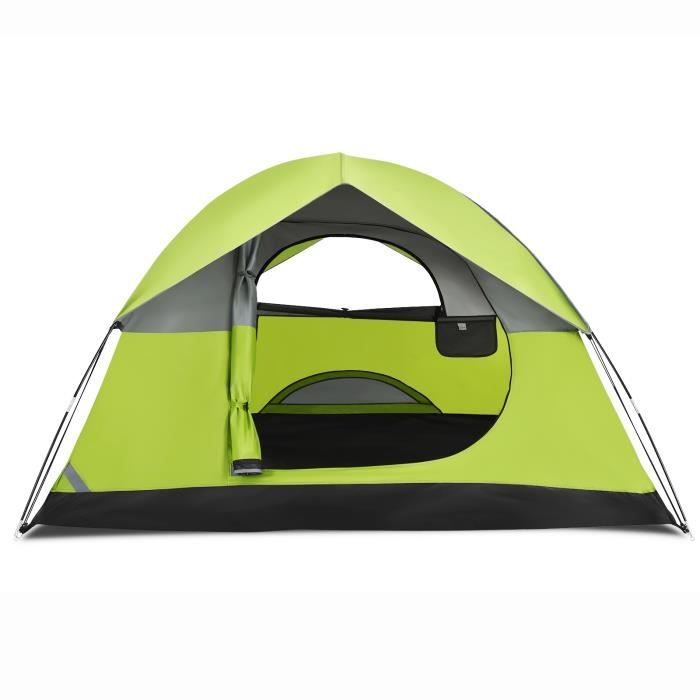 COSTWAY Tente de Camping 2 Personnes Double Couche Tissu Oxford Imperméable Sac 2 Cordes Coupe-vent 2 Fenêtres en Maille Filet Vert