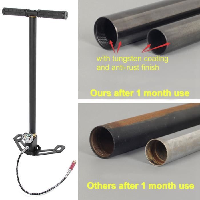 Pompe à main à 3 étages en acier au tungstène haute pression 0-6000psi balle pneu bateau à air comprimé PCP