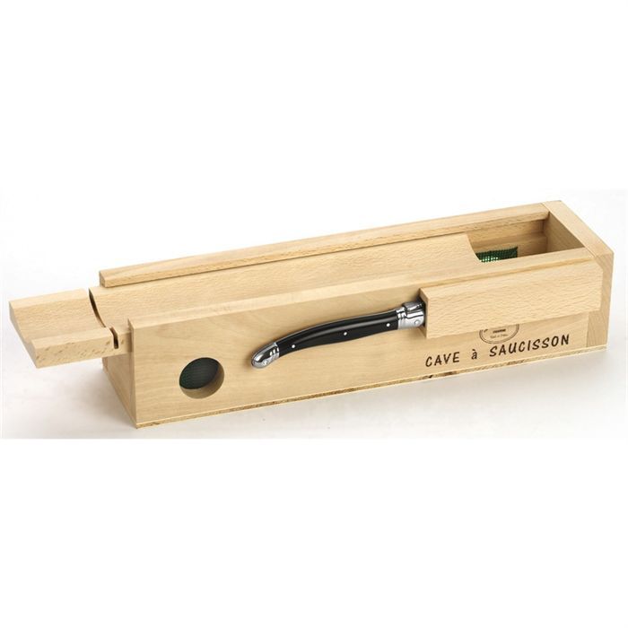 Cave à saucisson en hêtre + couteau laguiole 1,2 mm