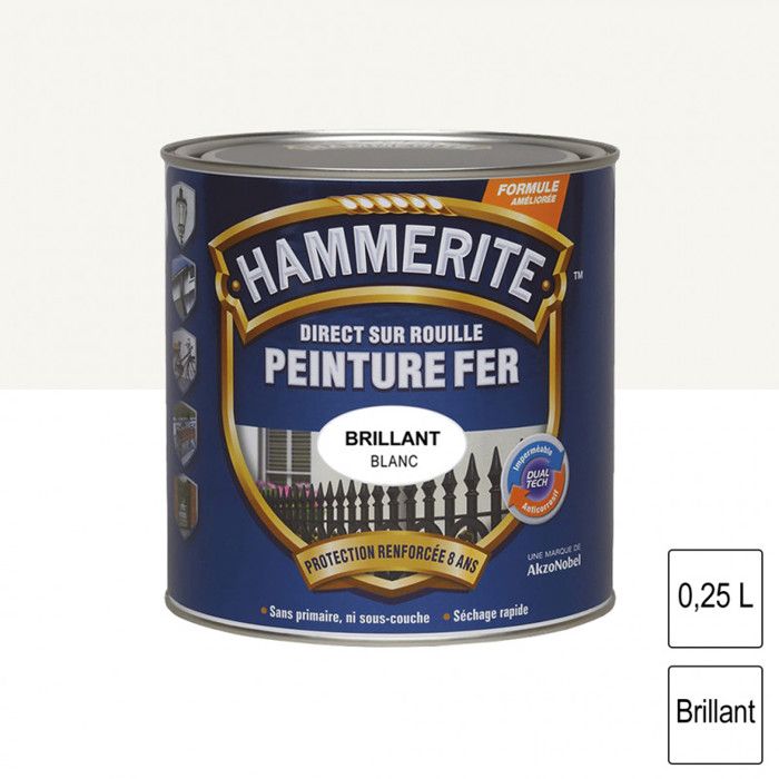 Peinture hammerite fer brillant laqué 0.25 L - blanc