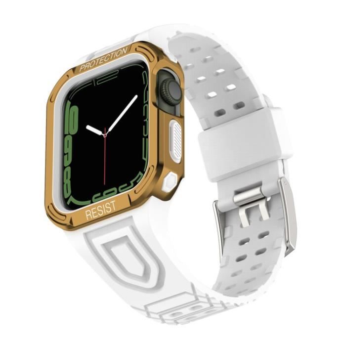 Sangle Pour Apple Watch Series 1-2-3 42Mm-4-5-6-Se 44Mm-7 45Mm Coumor Contrast Adjustable Band + Protective Case,Or Blanc