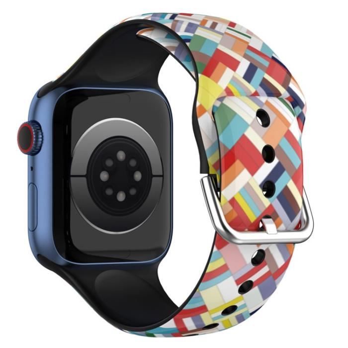 Sangle Bandes Poignet En Silicone Réglables Pour Apple Watch Series 7 41Mm-6-5-4-Se 40Mm-3-2-1 38Mm - Grilles Colorées