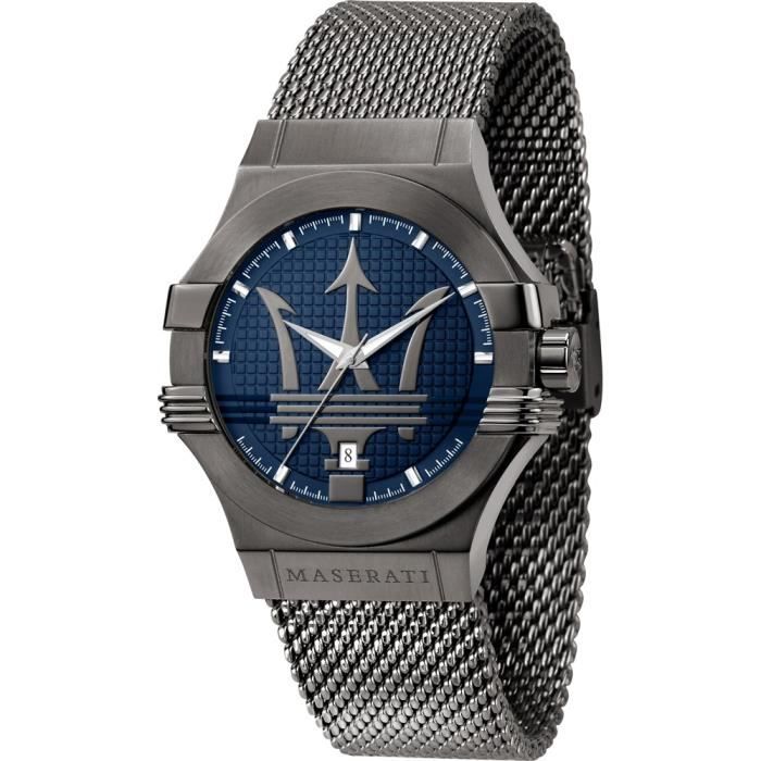 Montre Maserati homme R8853108005 ceinture en maille Potenza en acier inoxydable bleu fond logo Milan