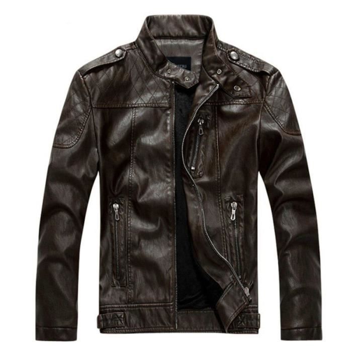Veste Homme Veste stylé en cuir homme PU Veste de moto Veste Hommes Vêtement Masculin-noir