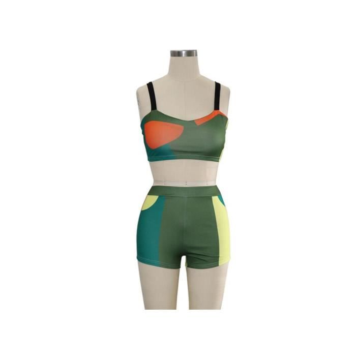 ensemble de sport Maillot de Bain Femme 2 Pièce Bikini Taille Haute Shorty Push Up Imprimer