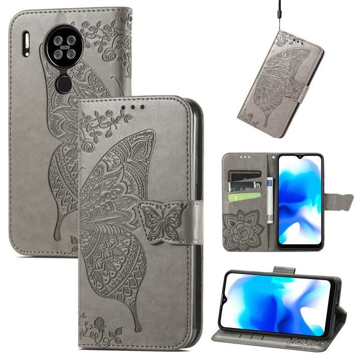 Coque Blackview A80 Cuir Rabat Magnétique Portefeuille avec Fentes Cartes Gris