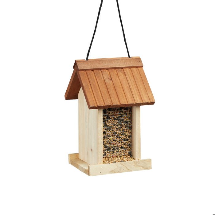 Relaxdays Mangeoire à oiseaux distributeur de nourriture graines en bois à suspendre HxlxP 27 x 17 x 18 cm, marron - 4052025207311