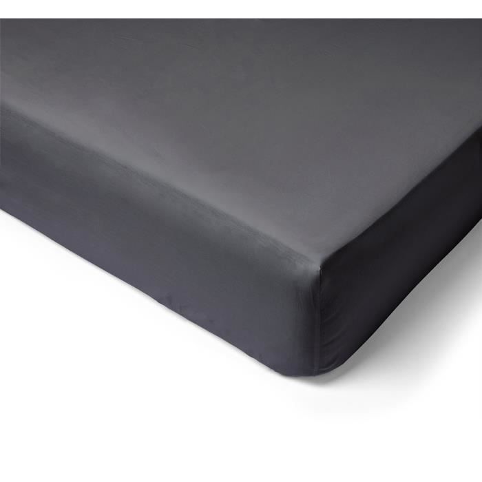 Drap Housse uni Percale de Coton 80 Fils/cm² - 180x200 - Bonnet de 40cm - gris fonce