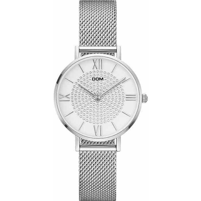 Montre femme argent Bracelet Luxe quartz etanche diamants élégante