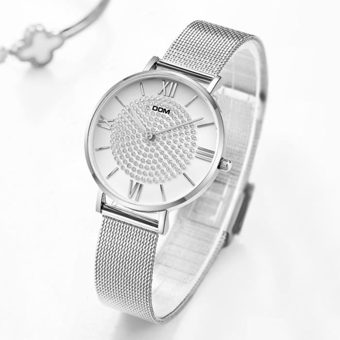 montre femme argent quartz bracelet luxe 2020 etanche diamants élégante