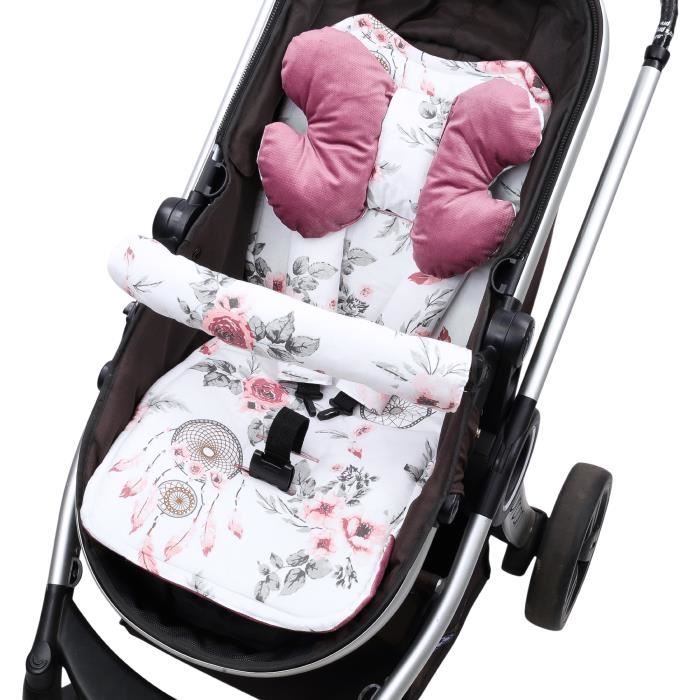 Coussin de siège coussin de poussette 75 x 35 cm - enfant ensemble universel respirant avec protection de ceinture Velours Roses