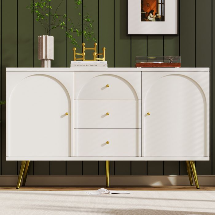 Commode Avec 3 Tiroirs Et 2 Portes, Espace De Rangement, Pour Chambre à