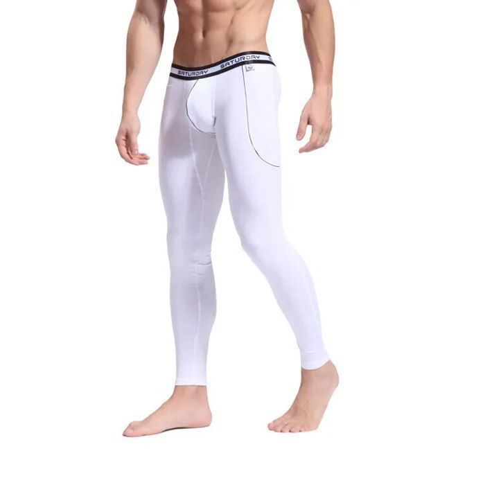 Caleçon long thermique en fibre de bambou pour homme,pantalon de nuit,sousvêtement slim serré