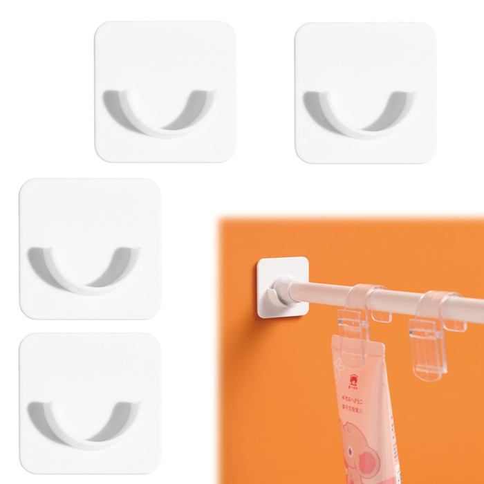 8 Supports Adhésifs Pour Tringle De Douche - Blanc ABS, Pour Verre Et Carrelage, Fixation Sans Perçage