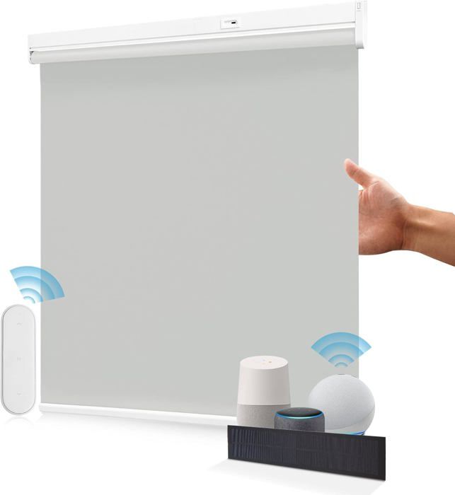 Store Enrouleur Occultant Motorisé Électrique – Télécommande + Compatible Voix, 100% Anti-Solaire, Crème 70x150 Cm