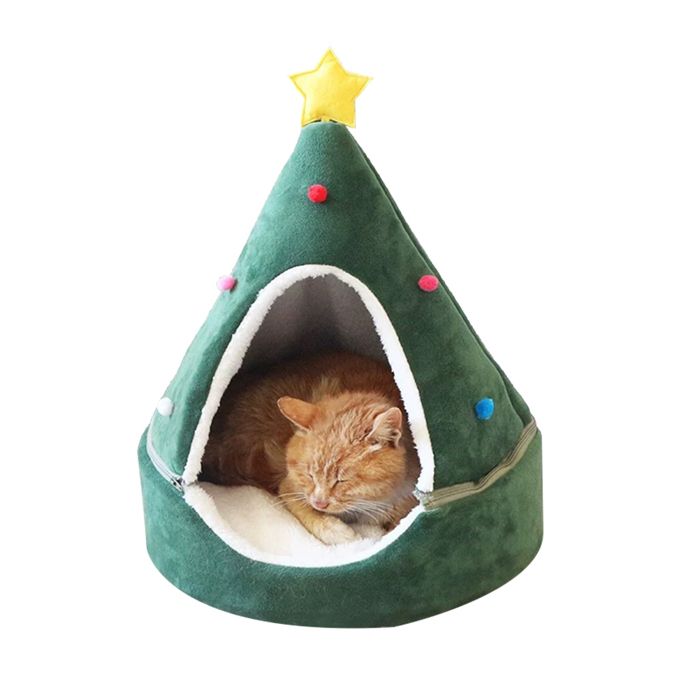 Comparer les prix de Lit de tente pour chat en forme de grotte, confortable et triangulaire, idéal comme maison pour chat ou arbre de Noël.