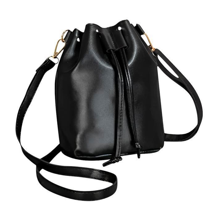 Sac à Main - Femme - Fourre Tout - Forme - Sceau - Cuir - Noir - Bandoulière - Amovible - 22 x 19 x 7 cm