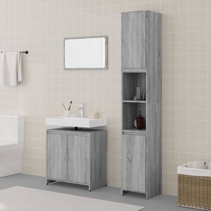 vidaXL Ensemble de Meubles de Salle de Bain 3 pcs Armoire de Rangement de Lavabo Placard de Salle de Bain Armoire à Miroir 3152720