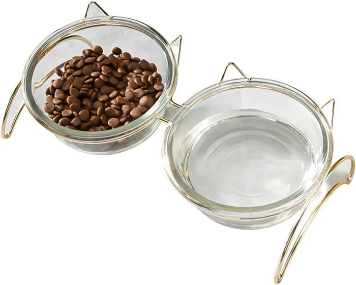 Comparer les prix de Gamelle surélevée pour chat, gamelle antidérapante pour chaton avec double bol en verre, gamelle d'eau pour chiot inclinable à 12°