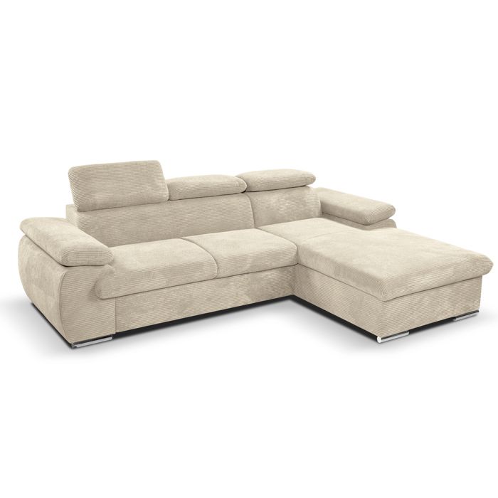 Canapé dangle coté droit convertible velours côtelé beige avec têtières - KOST