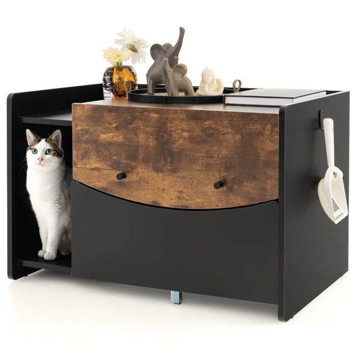 Meilleurs prix pour Meuble pour bac a litiere pour chat avec tiroir coulissant a roulettes porte rabattable armoire laterale table de nuit t