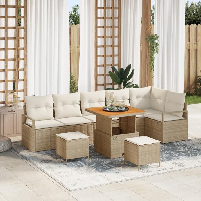 vidaXL Ensemble de canapé de jardin 9 pcs et Crème Poly Rattan - vue 9