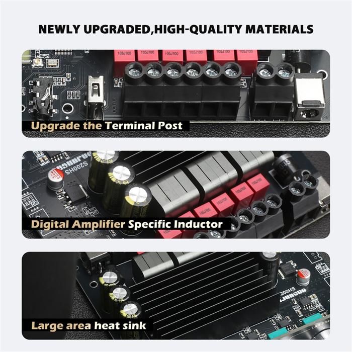 Amplificateur Bluetooth 5.0 PROZOR 100W+100W - TPA3221, Optique + AUX, Réglages Basses/Aigus/Volume, Pour Home Cinéma Salon