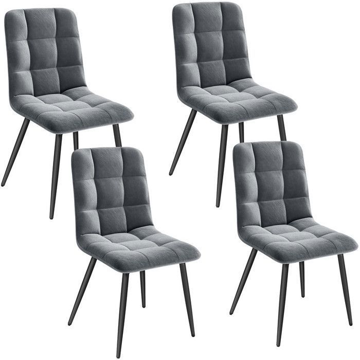 Lot de 4 Chaises Salle à Manger HavenlyHome Assise Rembourrée en Velours Ergonomie Pied Métal pour SalonChambre à Coucher Gris