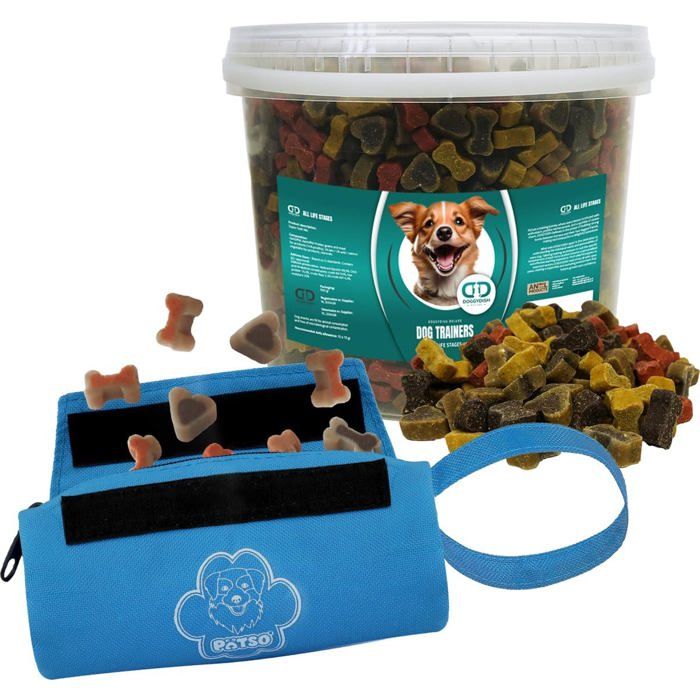 DoggyDish Friandises chiens + Sac de récompense - Bleu - Seau 3 5Kg