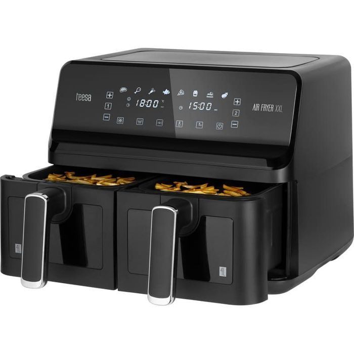 Friteuse sans matières grasses - TEESA - AIR FRYER DUAL POT XXL - 8 L - 2700 W - Température variable