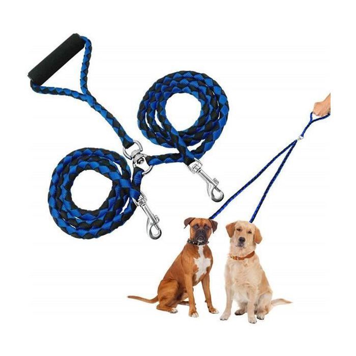 Comparer les prix de Laisse double pour chien - Keeper - 4.6ft - Nylon - Noir et bleu - Multi-positions