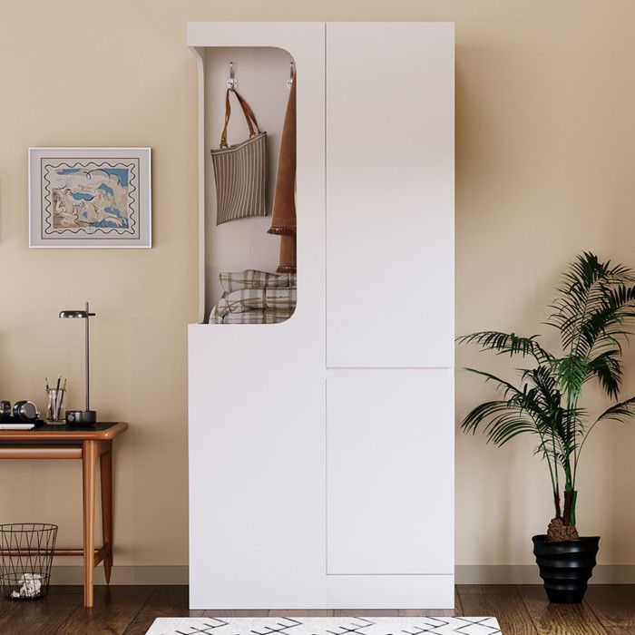 Armoire 70x40x170 cm - MODERNLUXE - 4 tiroirs - 2 portes - Avec compartiments de rangement - Blanc Armoire 70x40x170 cm - MODERNLUXE - 4 tiroirs - 2 portes - Avec compartiments de rangement - Blanc