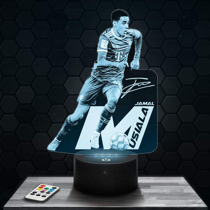 Lampe 3D - Jamal Musiala Bayern Munich - Accessoire Figurine Cadeau Jamal Musiala - Veilleuse Led Tactile avec socle au choix