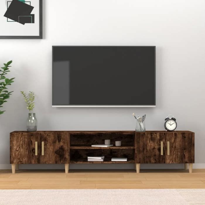 Meuble TV chêne fumé - vidaXL - 180x315x40 cm - Bois dingénierie - 4 compartiments - 4 portes - Pieds en bois - Brun