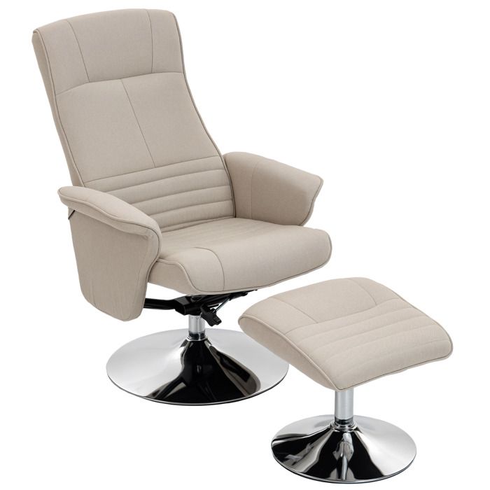 Fauteuil relax - fauteuil de relaxation - HOMCOM - inclinable 135° pivotant 360° repose-pieds salon - tissu - 150 kg - beige