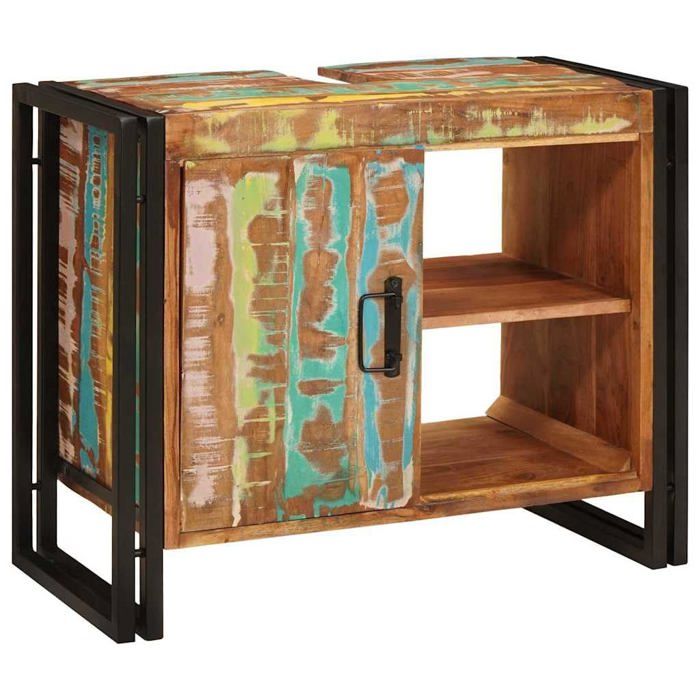 Meuble sous lavabo - vidaXL - Multicolore - Bois recyclé solide - 71x33x58 cm - Construction en fer
