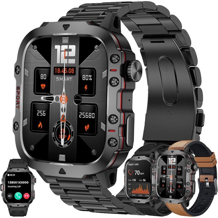 196 Amoled Montre Connectée Homme Avec Appel Bluetooth 52/Numérotation Smartwatch Compatible Samsung Huawei Xiaomi Andro[YC581]