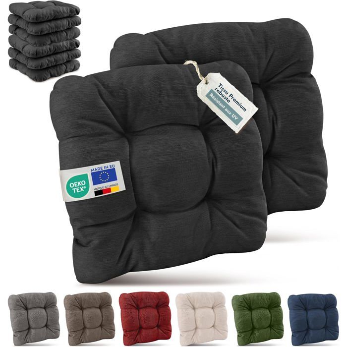 Beautissu Premium Set de 8 Galette Chaise Jardin Extérieur 40x40 cm Anthracite – 8 cm Épaisseur – HighLux SK