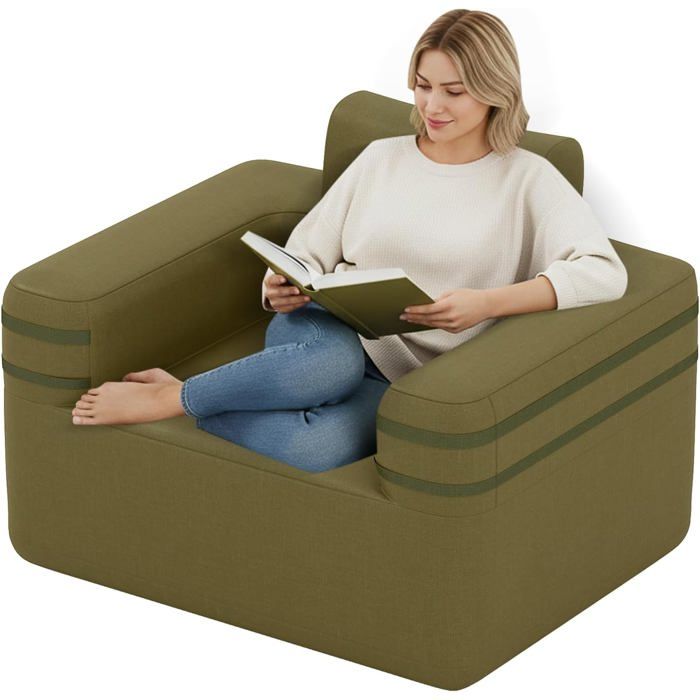 GIANTEX Canapé Gonflable 1 Place en Tissu Oxford 103x83x78 CM  Pompe à Air Intégrée 3 Buses Double Valves  Charge 150 KG