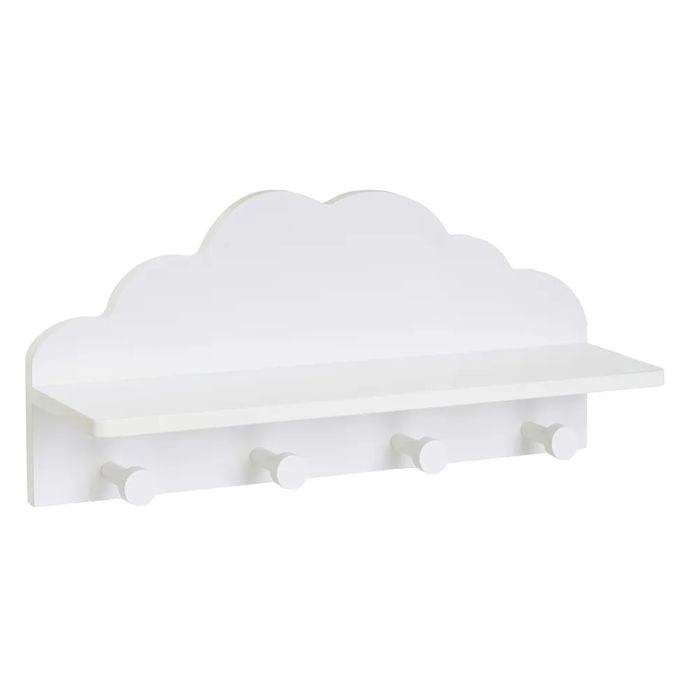 Porte-manteau mural patère avec étagère et 4 crochets coloris blanc - Longueur 48 x Largeur 12 x Hauteur 22 cm