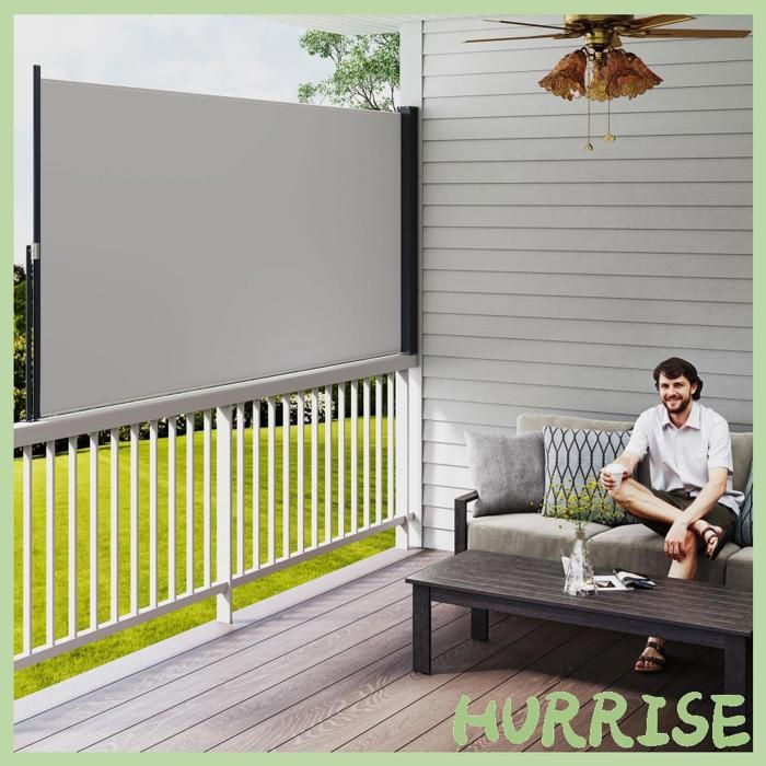 Cocosity Store Latéral Brise-Vue Paravent Rétractable Dim. 3L X 140H M Alu. Polyester Anti-Uv Haute Densité 180 G/M² Gris