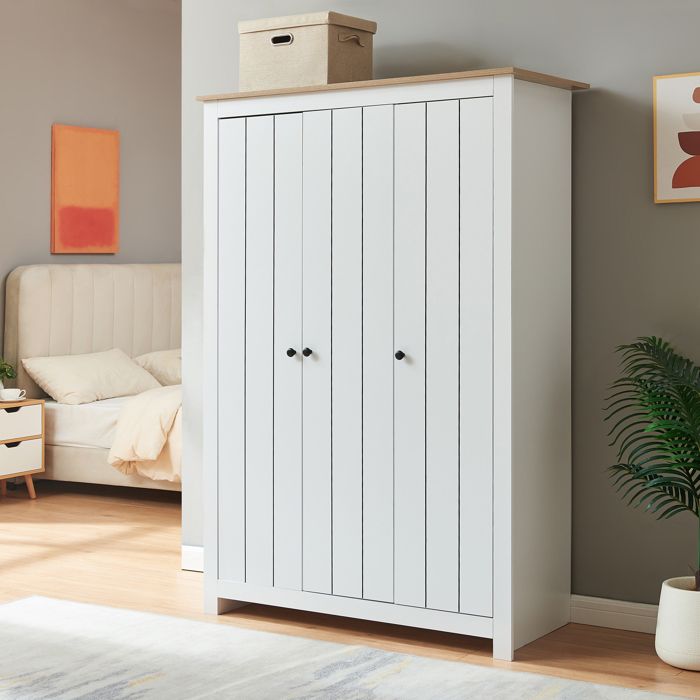 Armoire de chambre Vasand 175 x 120 x 52 blanc / effet chêne