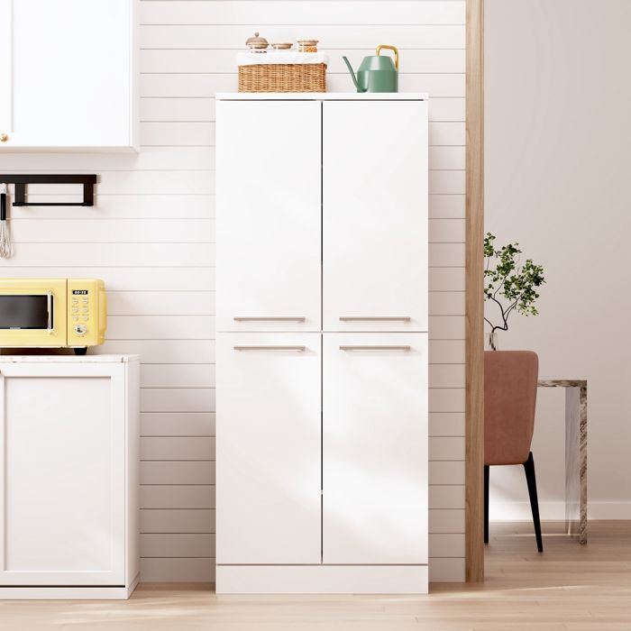 Buffet de Cuisine à Double Porte -Meuble Colonne Cuisine- Multi-Étagères réglables- Garde Manger avec Kit Anti-basculement-Blanc