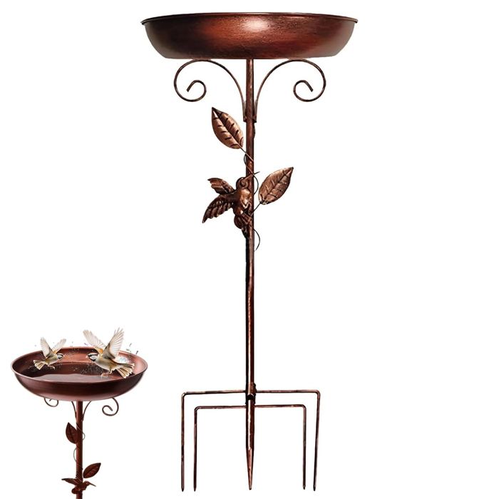 Mangeoire à oiseaux sur pied Terrasse extérieure en métal antirouille de 80 cm design rétro hauteur réglable idéale pour les patios