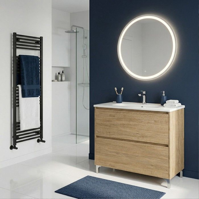 Meuble vasque L.100cm sur pied 2 tiroirs Chêne naturel LISBONA - sans colonne