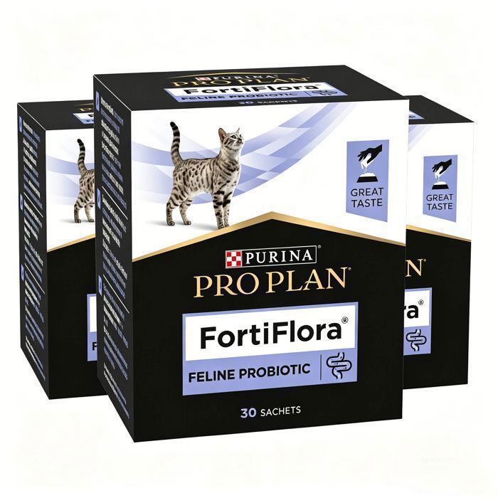 3 Boîtes FortiFlora Probiotiques pour Chats Purina Pro PlanSanté Intestinale et Diarrhée